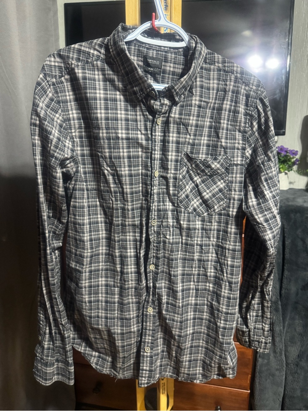 Buffalo David Bitton Men's Black & White Plaid Button-Down Shirt 100% cotton!!